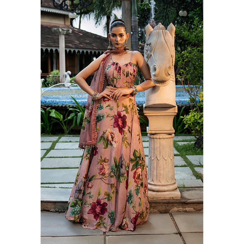 AFFROZ Dusty Rose Corset Lehenga Set