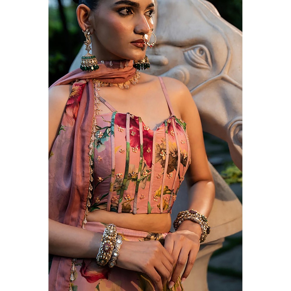 AFFROZ Dusty Rose Corset Lehenga Set