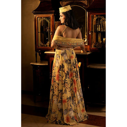 AFFROZ Misted Yellow Panelled Lehenga Set