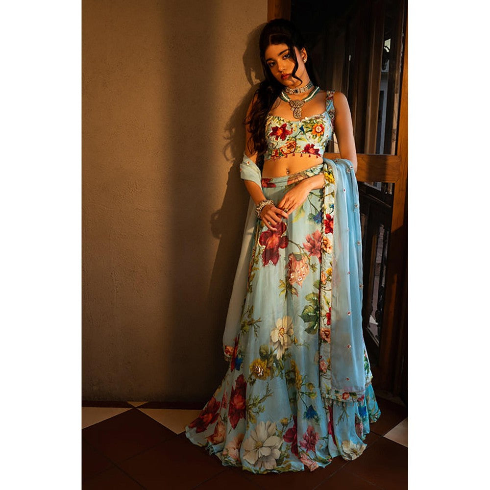 AFFROZ Powder Blue Floral Lehenga Set