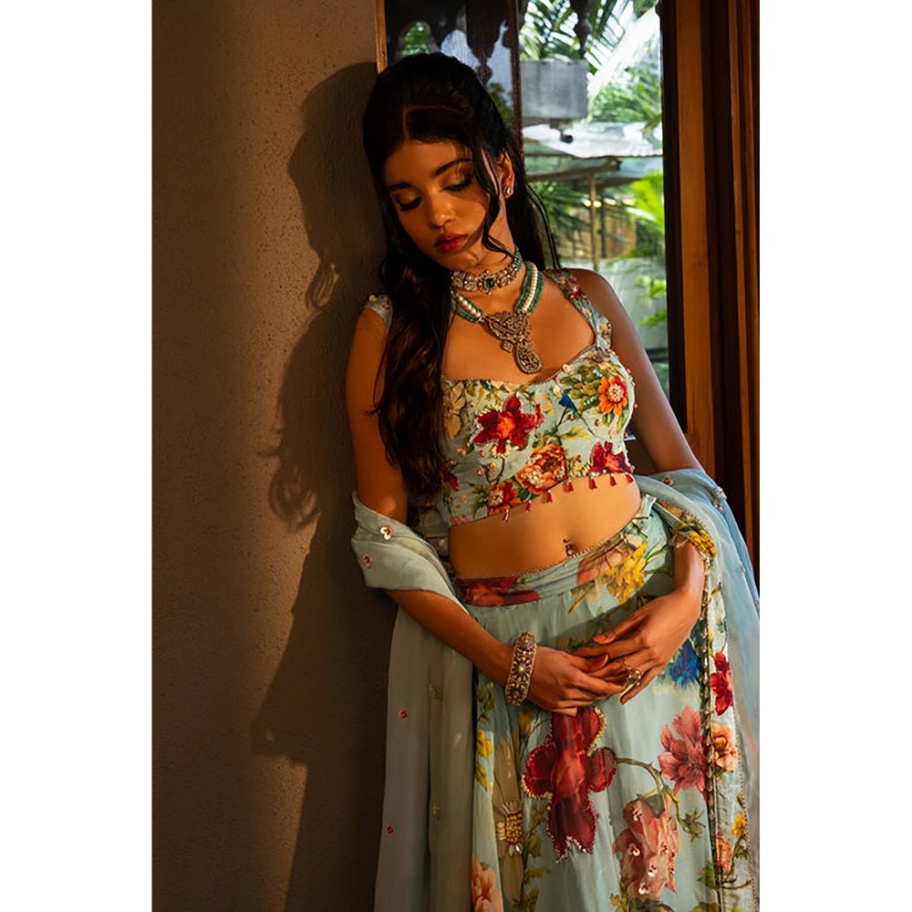 AFFROZ Powder Blue Floral Lehenga Set