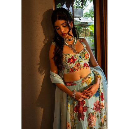 AFFROZ Powder Blue Floral Lehenga Set