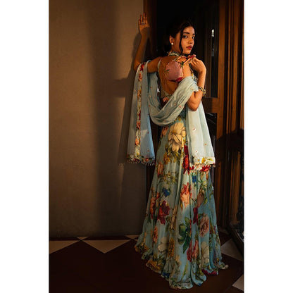 AFFROZ Powder Blue Floral Lehenga Set