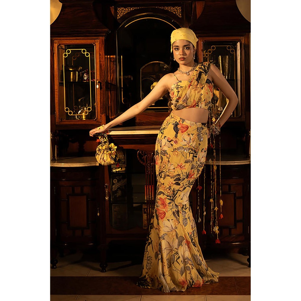 AFFROZ Misted Yellow Godet Skirt Set