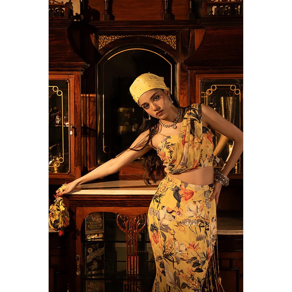 AFFROZ Misted Yellow Godet Skirt Set