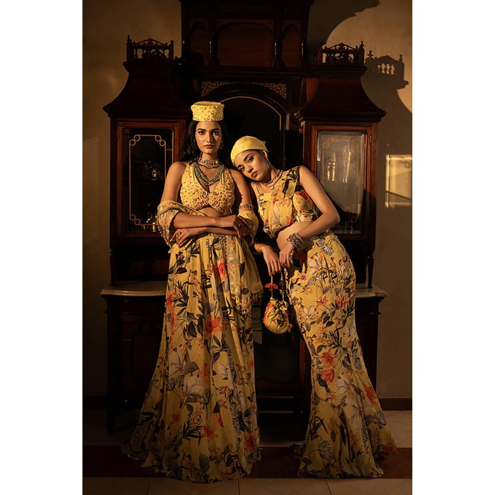 AFFROZ Misted Yellow Godet Skirt Set