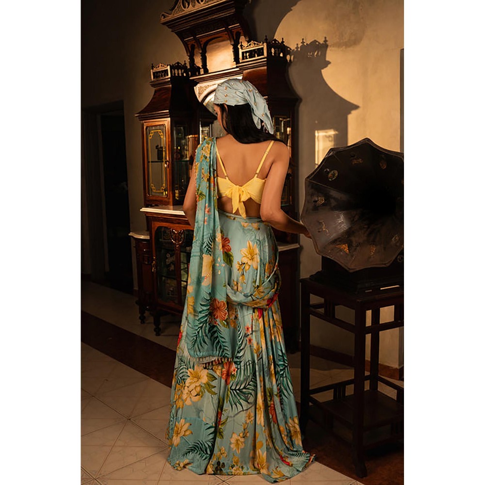 AFFROZ Tropical Blue Lehenga Saree Set