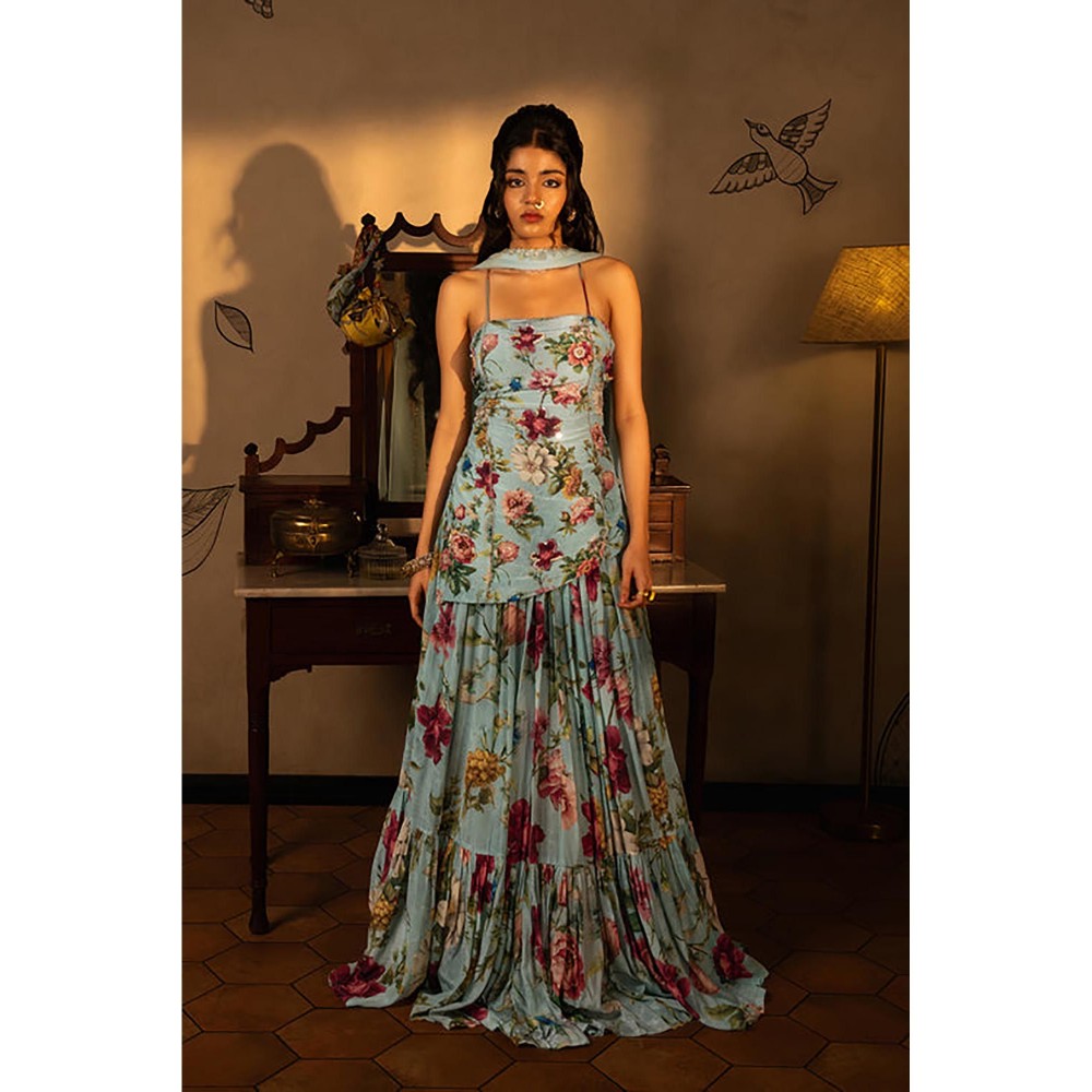 AFFROZ Powder Blue Gathered Lehenga Set