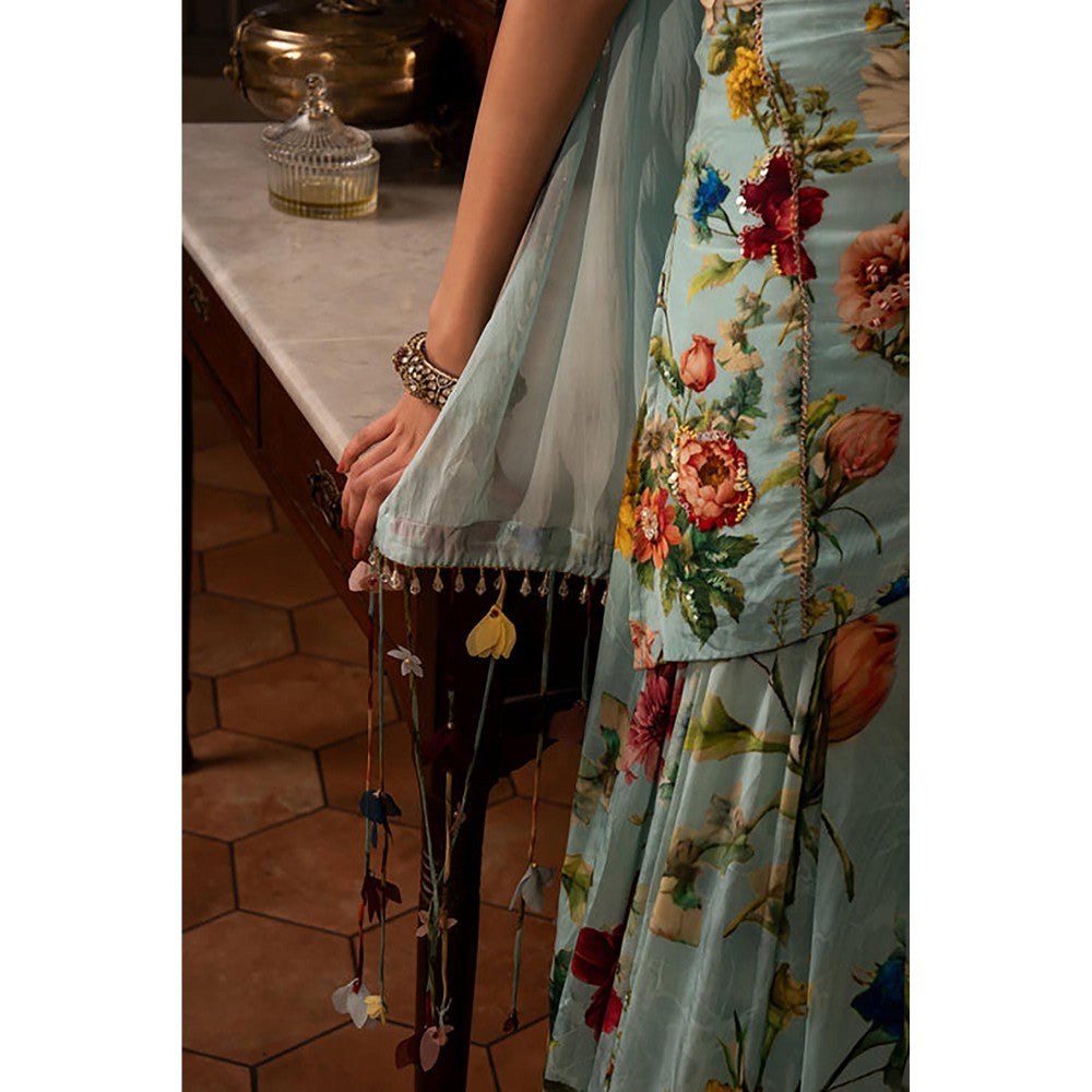 AFFROZ Powder Blue Gathered Lehenga Set