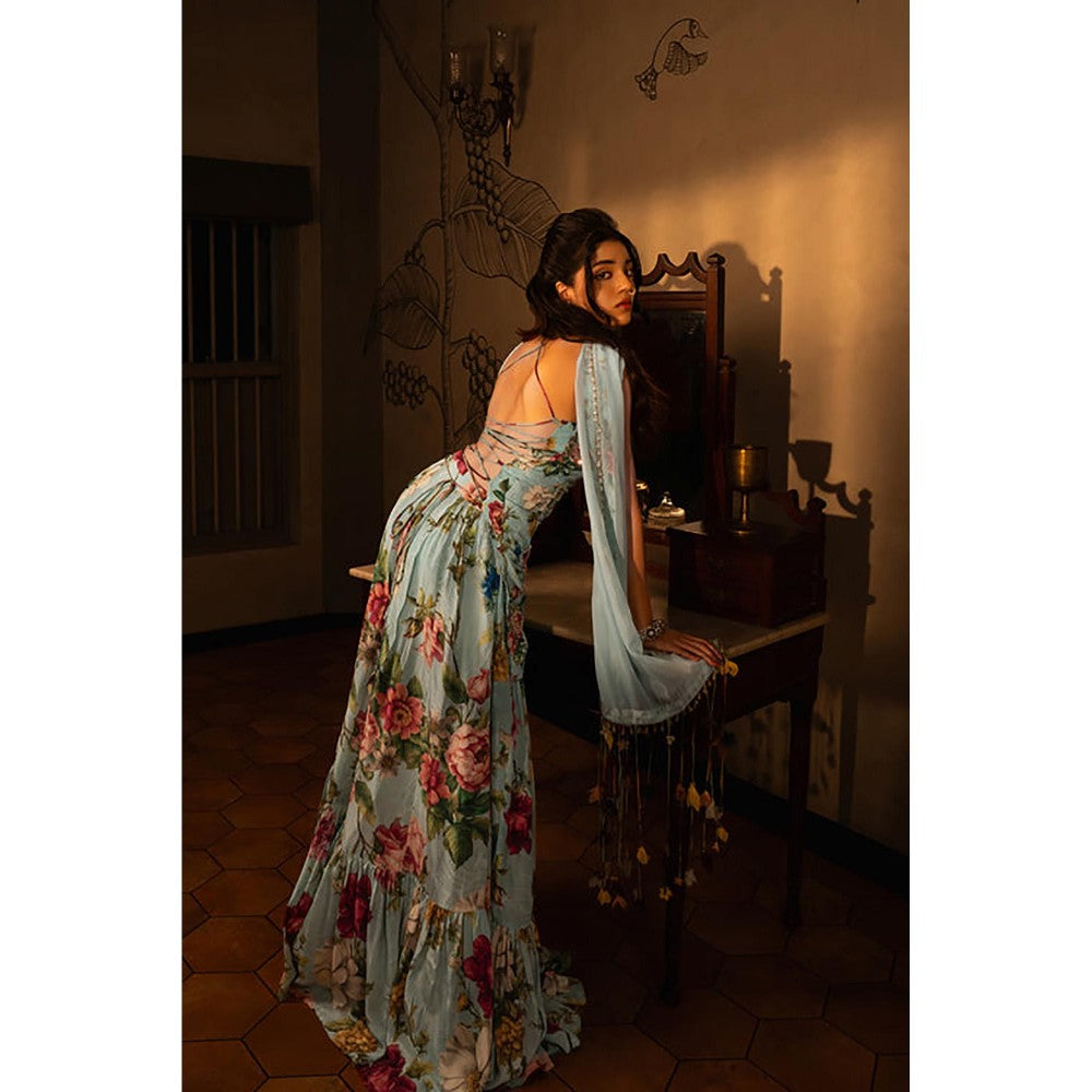 AFFROZ Powder Blue Gathered Lehenga Set