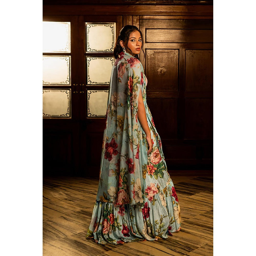 AFFROZ Powder Blue Gathered Lehenga and Jacket Set