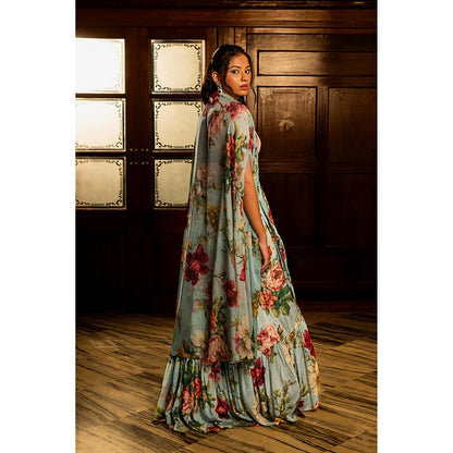 AFFROZ Powder Blue Gathered Lehenga and Jacket Set