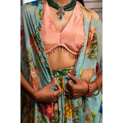 AFFROZ Powder Blue Gathered Lehenga and Jacket Set