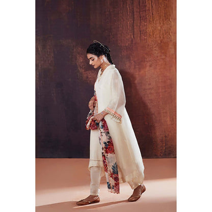 AFFROZ Ivory Tissue Silk Kurta with Pant and Dupatta