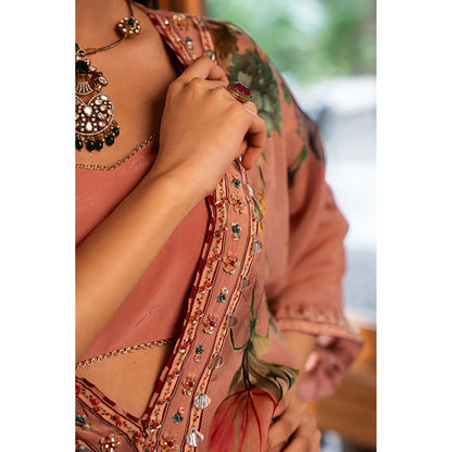 AFFROZ Dusty Rose Crop Top with Kurti and Sharara