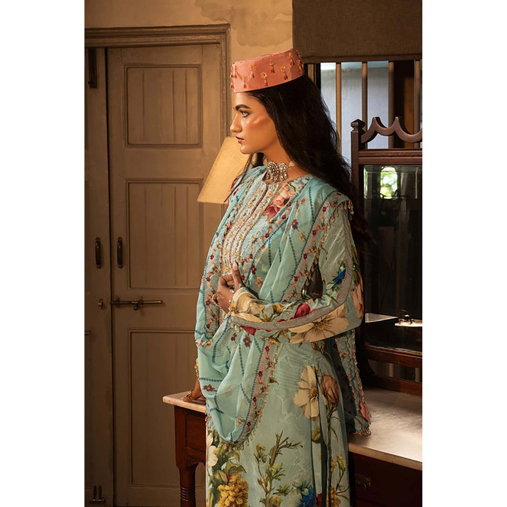 AFFROZ Powder Blue Floral Kurta with Pant and Dupatta