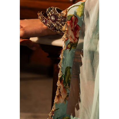 AFFROZ Powder Blue Floral Kurta with Sharara and Dupatta