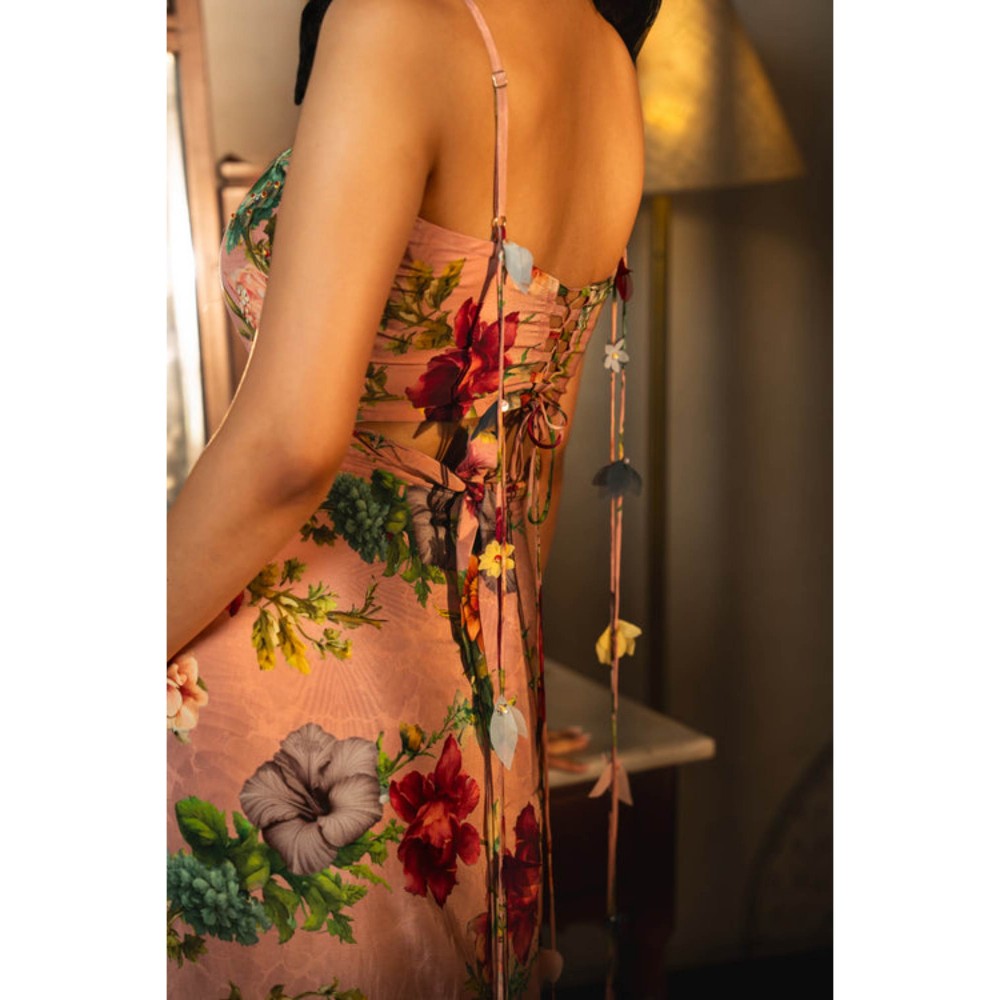 AFFROZ Dusty Rose Wrapped Skirt With Bustier