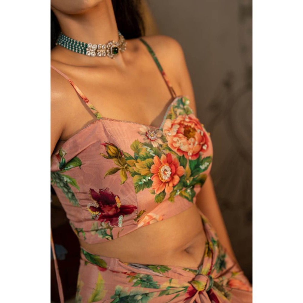 AFFROZ Dusty Rose Wrapped Skirt With Bustier