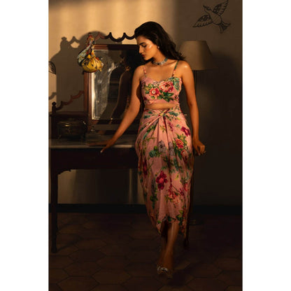 AFFROZ Dusty Rose Wrapped Skirt With Bustier