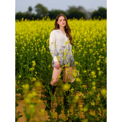 AFRIYA Monochrome Meadow Long White Shirt
