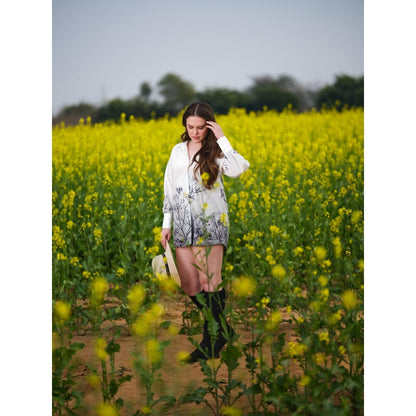 AFRIYA Monochrome Meadow Long White Shirt