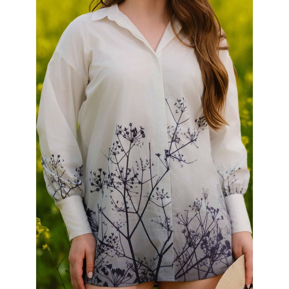 AFRIYA Monochrome Meadow Long White Shirt