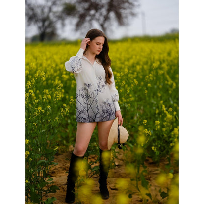 AFRIYA Monochrome Meadow Long White Shirt