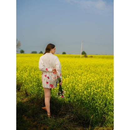 AFRIYA Floral Print Meadow Long White Shirt