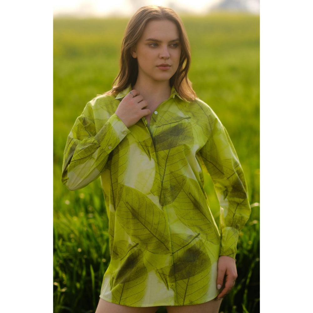 AFRIYA Women Fern Long Green Shirt