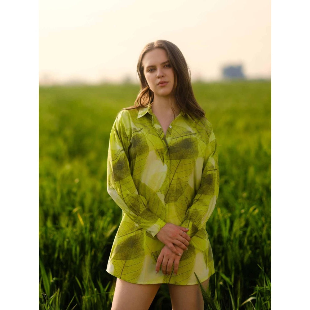 AFRIYA Women Fern Long Green Shirt