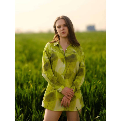 AFRIYA Women Fern Long Green Shirt