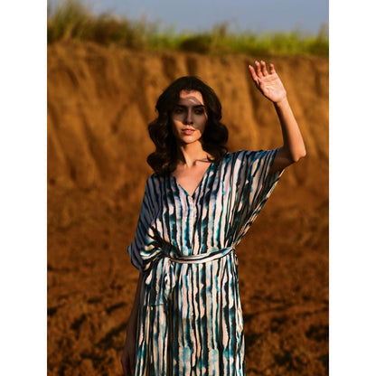 AFRIYA Indigo Stripes Kaftan Dress