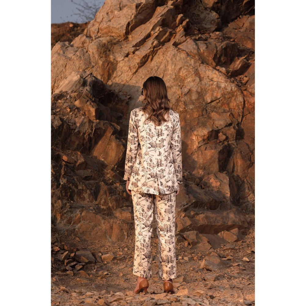 AFRIYA Beige Floral Reverie Long Blazer and Trouser Co-Ord