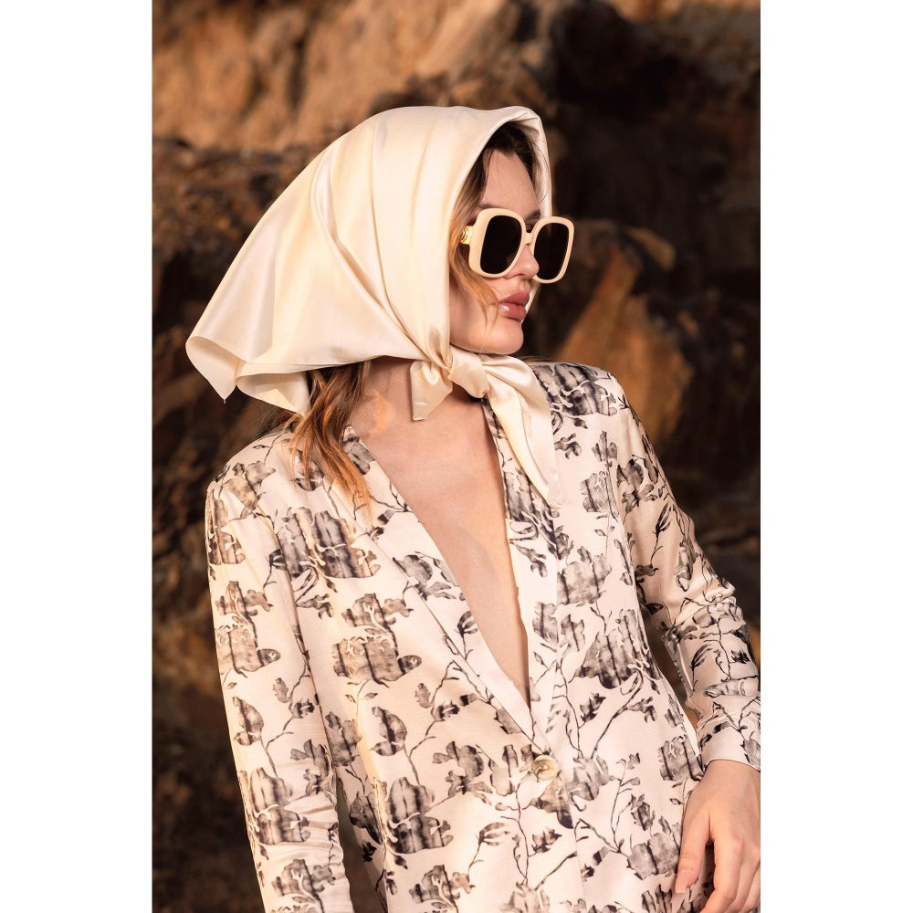 AFRIYA Beige Floral Reverie Long Blazer and Trouser Co-Ord