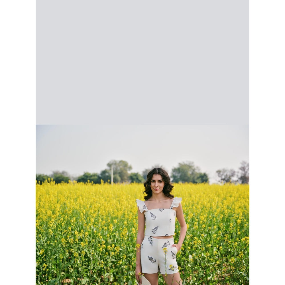 AFRIYA White Printed Crop Top and Shorts Co-Ord