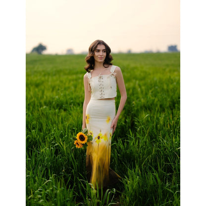AFRIYA White Floral Printed Crop Top and Skirt Co-Ord