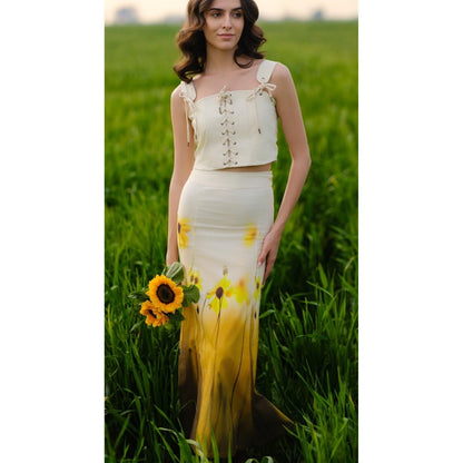 AFRIYA White Floral Printed Crop Top and Skirt Co-Ord