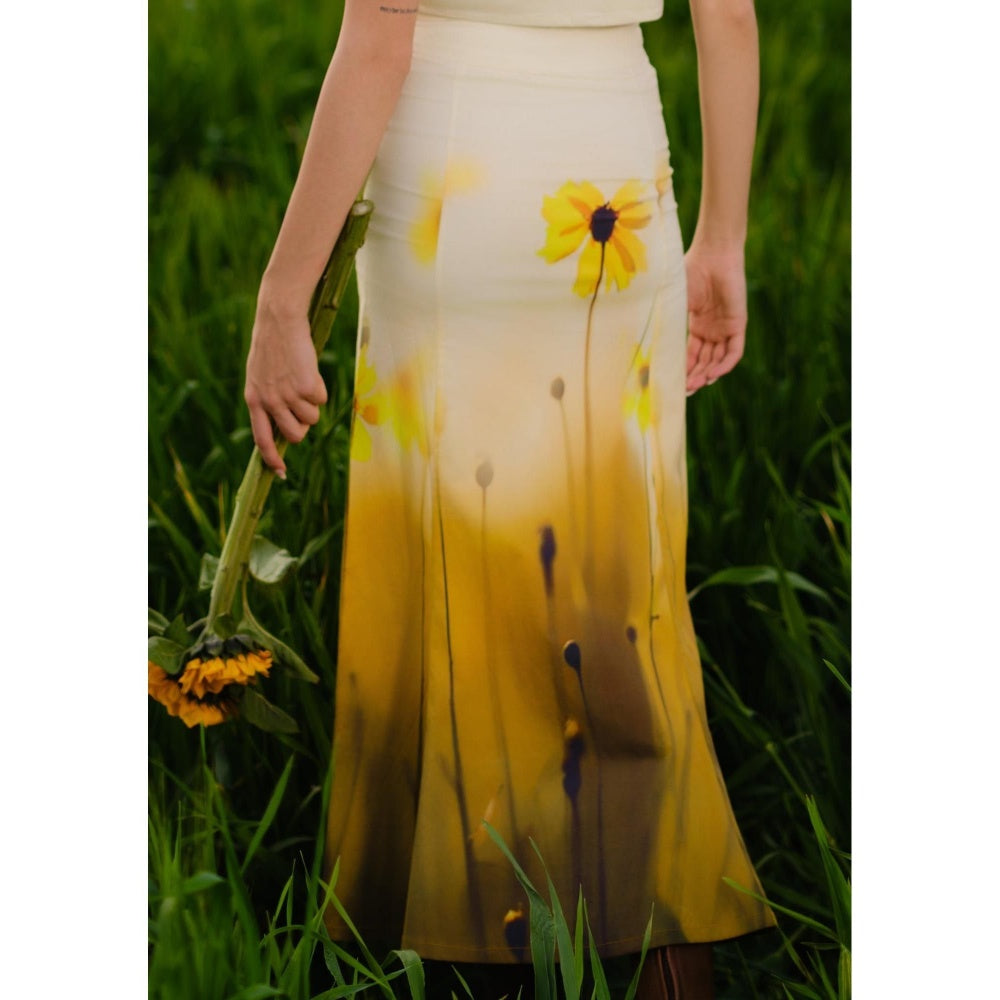 AFRIYA White Floral Printed Crop Top and Skirt Co-Ord