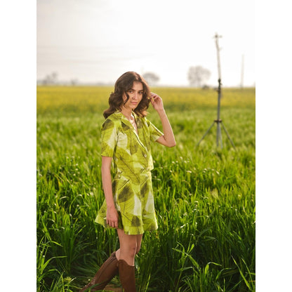 AFRIYA Green Fern Printed Blazer and Skirt Co-Ord