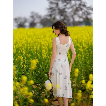 AFRIYA Monochrome Ferns Midi Dress