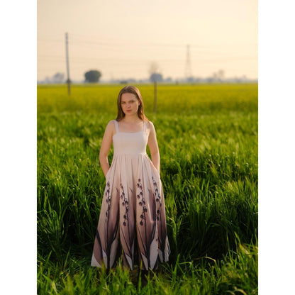 AFRIYA Peach Lilies Meadow Long Dress
