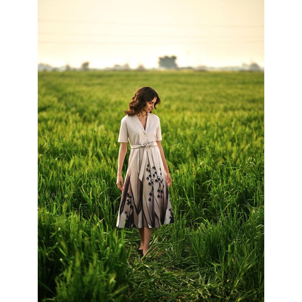AFRIYA Peach Lilies Meadow Flared Dress