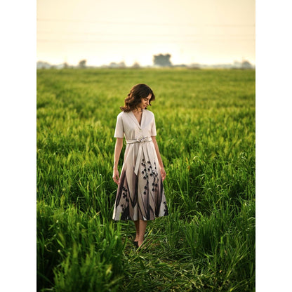 AFRIYA Peach Lilies Meadow Flared Dress