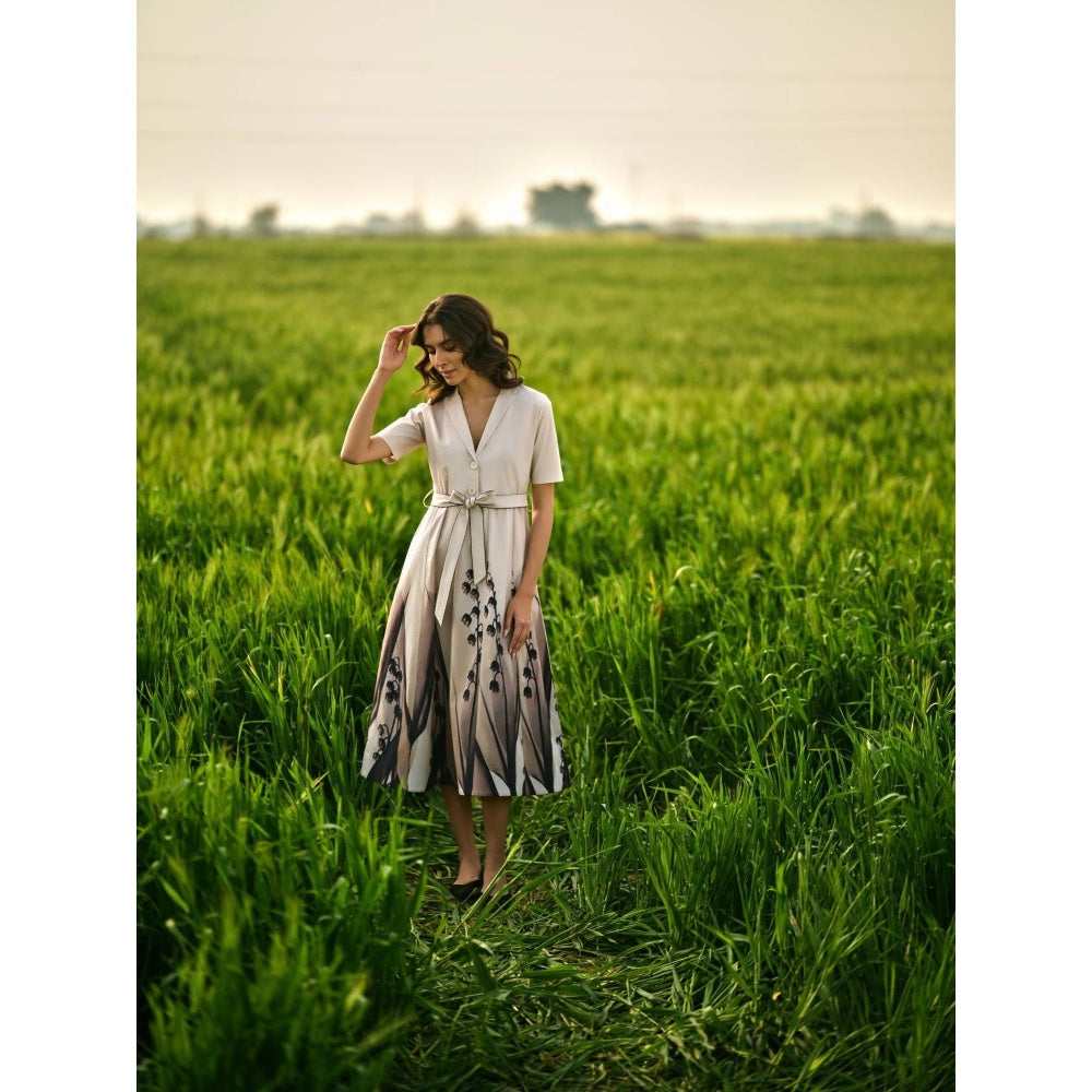AFRIYA Peach Lilies Meadow Flared Dress