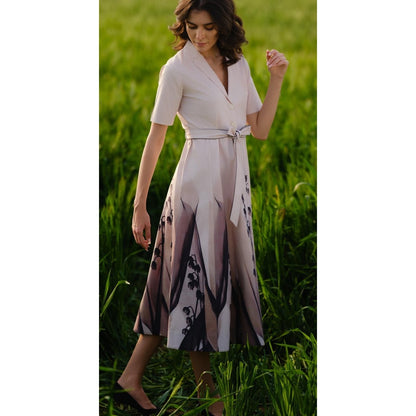 AFRIYA Peach Lilies Meadow Flared Dress