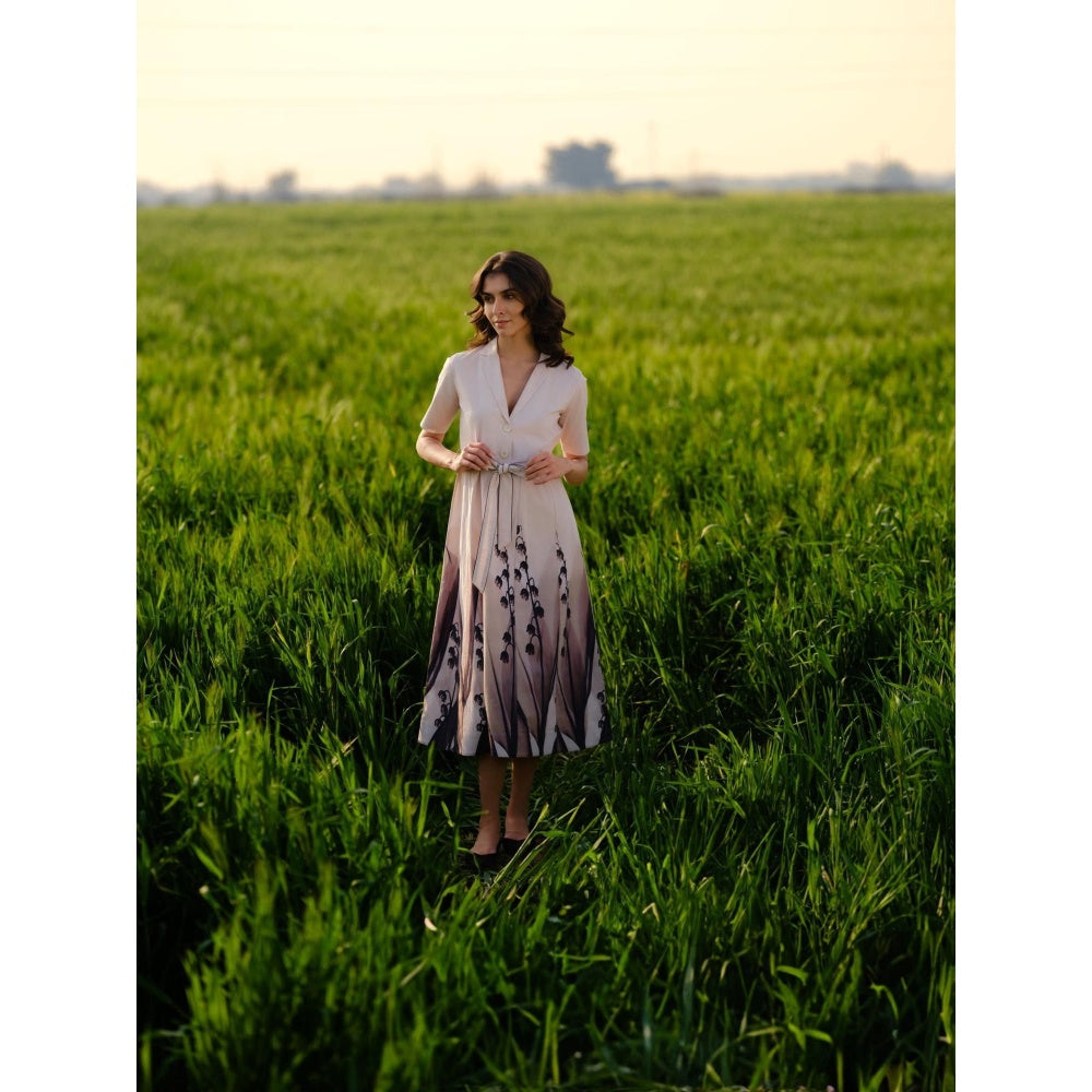 AFRIYA Peach Lilies Meadow Flared Dress