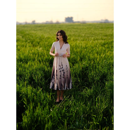 AFRIYA Peach Lilies Meadow Flared Dress