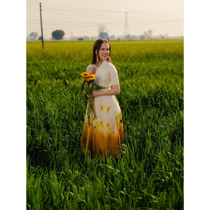 AFRIYA Yellow Meadow Floral Midi Dress