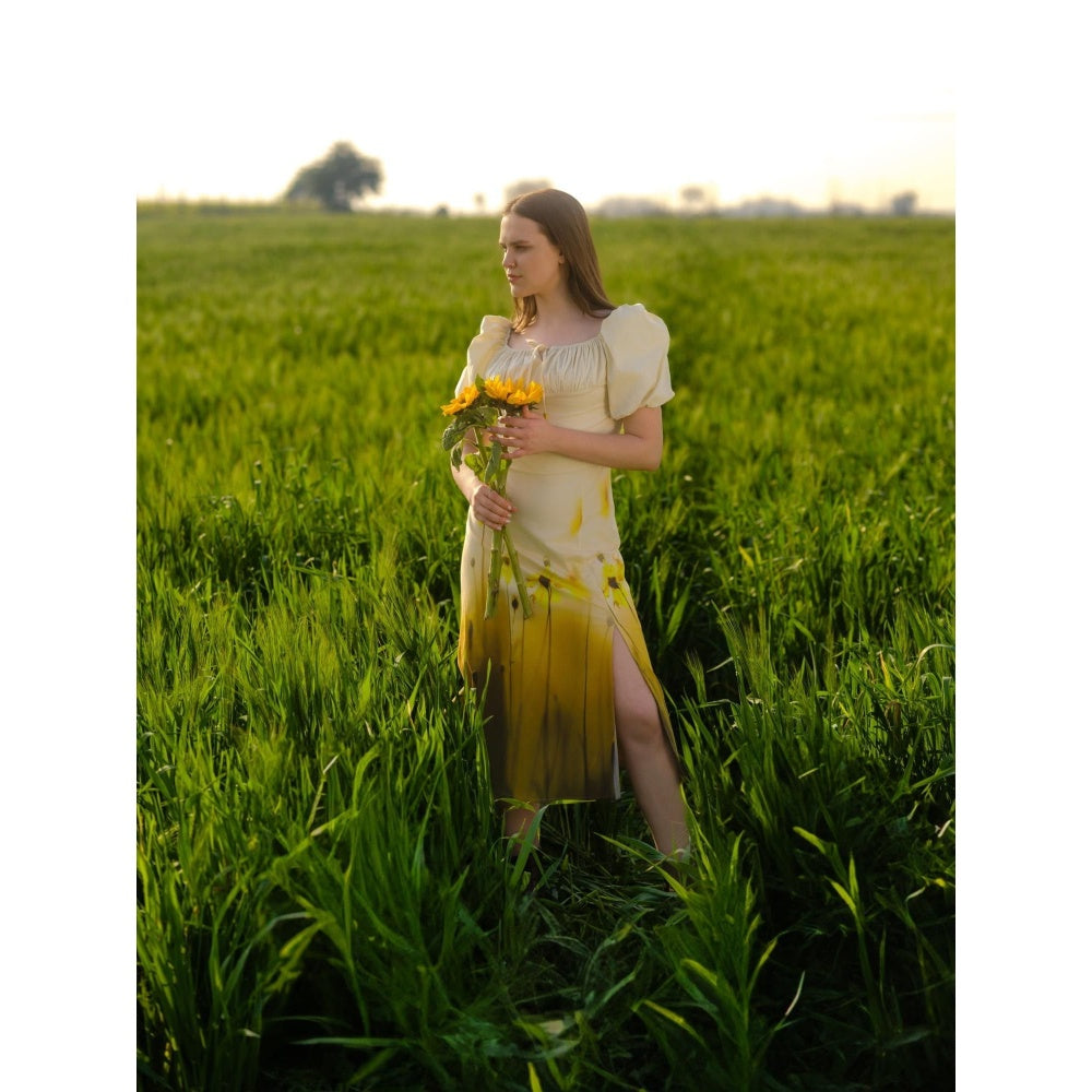AFRIYA Yellow Meadow Midi Bodycon Dress